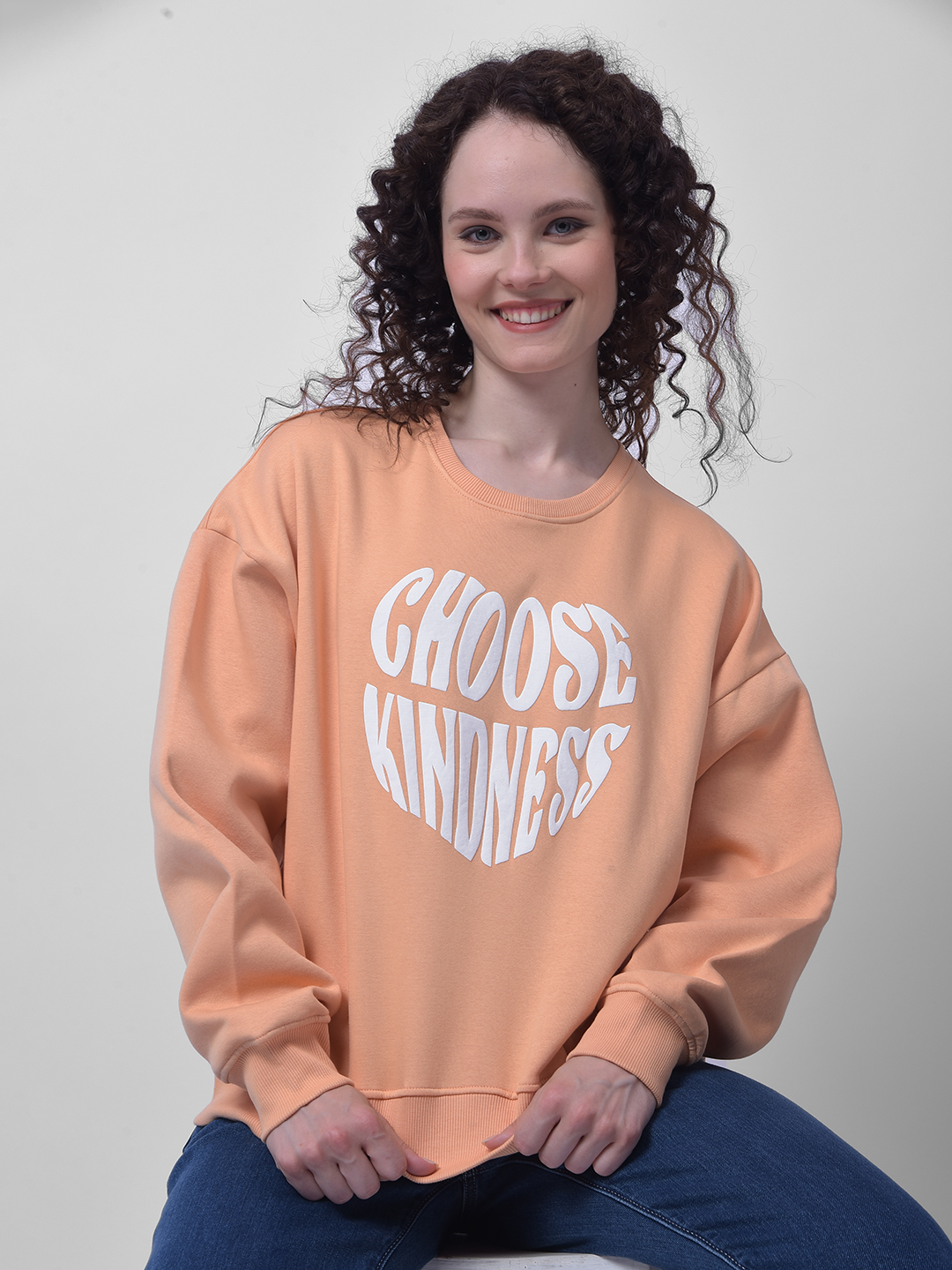 Numero Uno Women Peach Graphic Sweatshirt